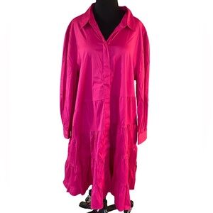 NWT Chico’s fuschia pink primrose asymmetrical tier cotton midi dress size 20